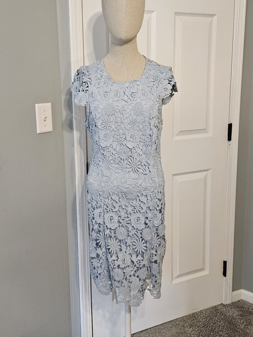 Lulu's Powder Blue Floral Lace Midi Dress
